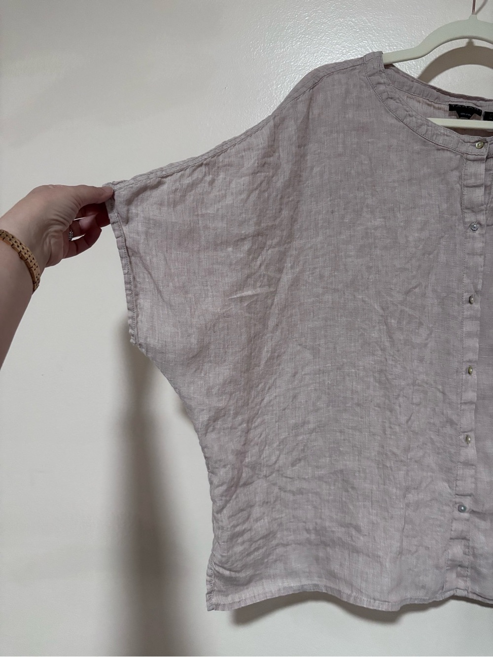 100% Linen Pale Taupe Relaxed Lagenlook Top by Tahari with Button Front XL - Picture 3 of 6